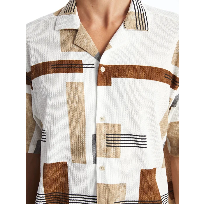 LCW Vision Bej Regular Fit Kısa Kollu Desenli Erkek Gömlek
