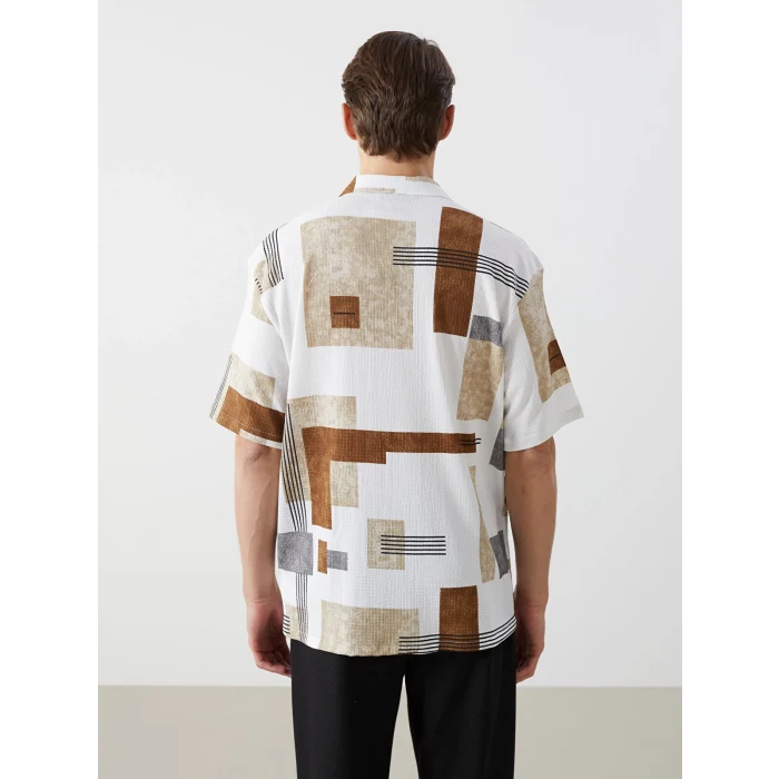 LCW Vision Bej Regular Fit Kısa Kollu Desenli Erkek Gömlek