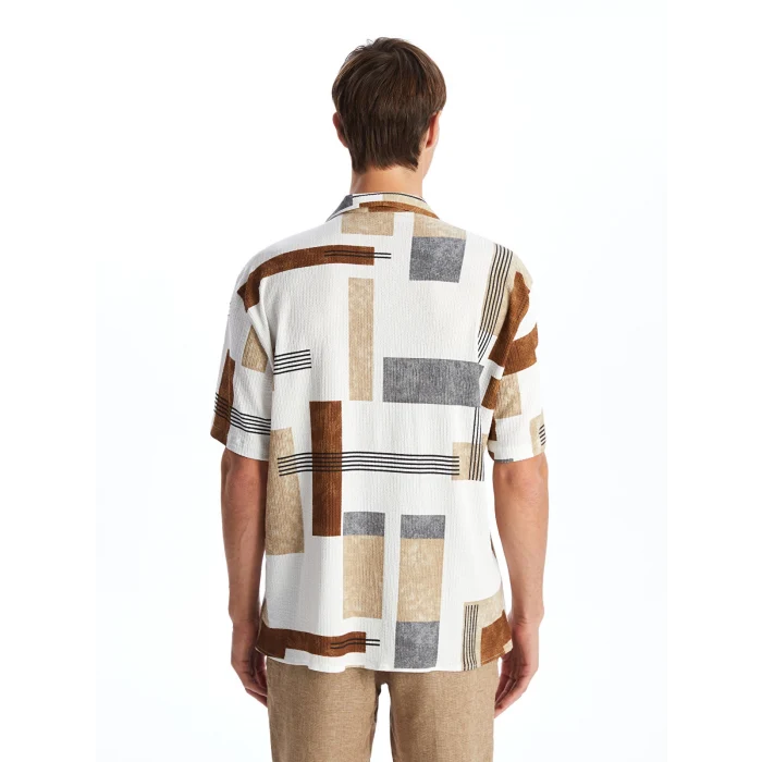 LCW Vision Bej Regular Fit Kısa Kollu Desenli Erkek Gömlek