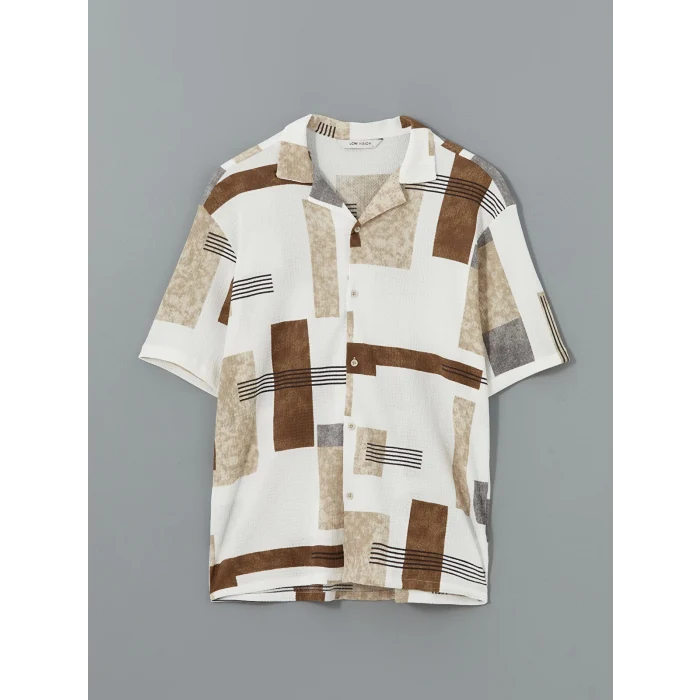 LCW Vision Bej Regular Fit Kısa Kollu Desenli Erkek Gömlek