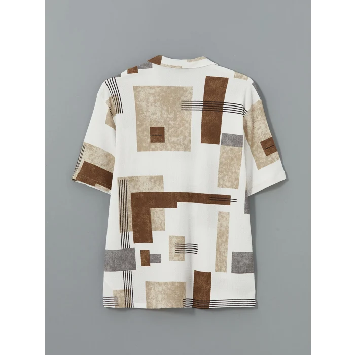 LCW Vision Bej Regular Fit Kısa Kollu Desenli Erkek Gömlek