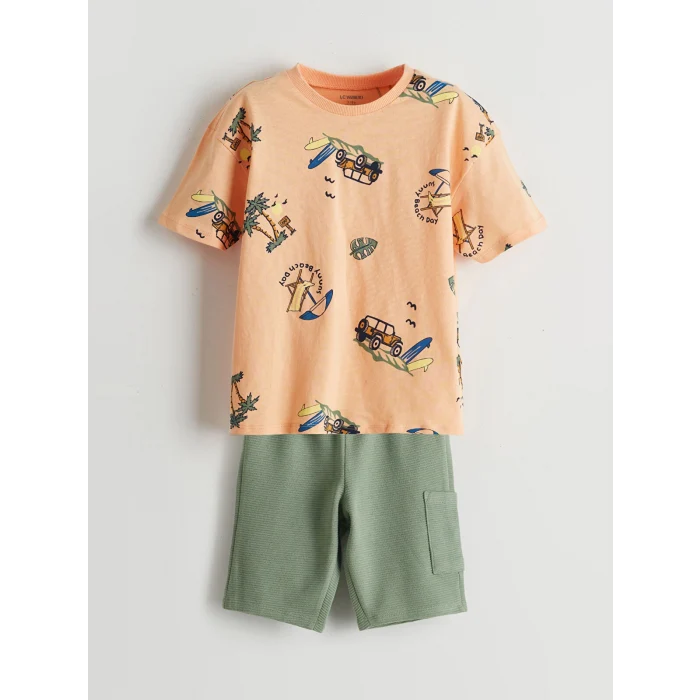 LCW Kids Mercan Beli Lastikli Baskılı Tişört ve Şort 2li