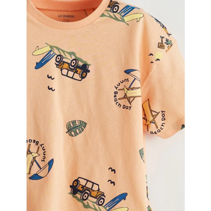 LCW Kids Mercan Beli Lastikli Baskılı Tişört ve Şort 2li