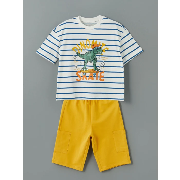 LCW Kids Ekru Bisiklet Yaka Erkek Çocuk Tişört ve Şort 2li