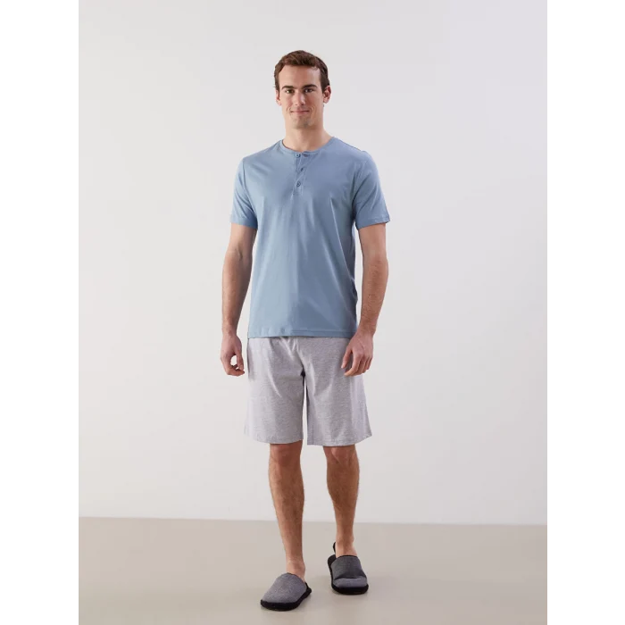 LC WAIKIKI Mavi Standart Kalıp Erkek Şortlu Pijama Takımı