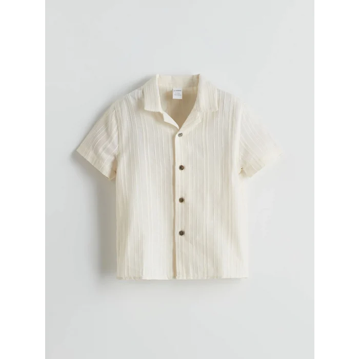 LCW Kids Bej Resort Yaka Pamuklu Erkek Çocuk Gömlek