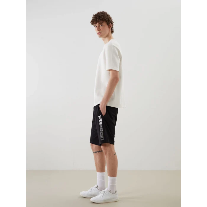 XSIDE Siyah Standart Kalıp Baskılı Erkek Şort