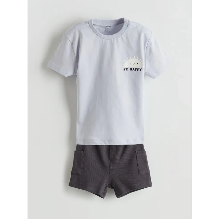 LCW baby Lila Baskılı Erkek Bebek Tişört ve Şort 2li
