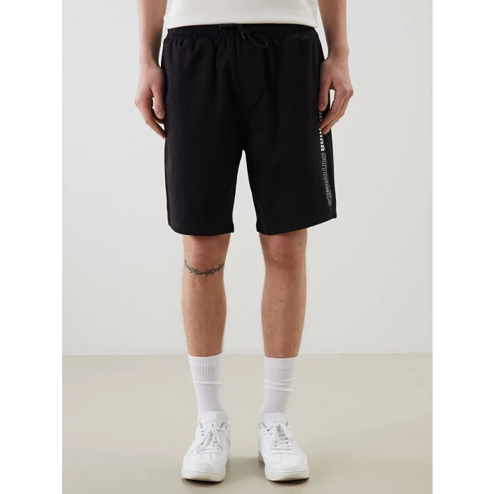 XSIDE Siyah Standart Kalıp Baskılı Erkek Şort