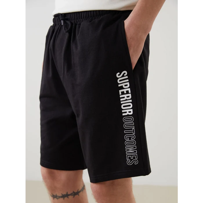 XSIDE Siyah Standart Kalıp Baskılı Erkek Şort