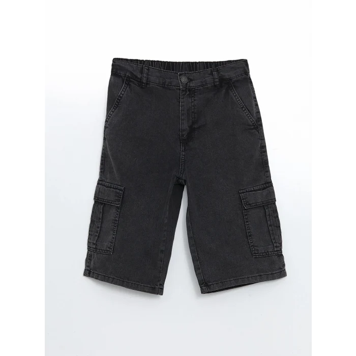 LCW Kids Siyah Beli Lastikli Erkek Çocuk Kargo Jean Şort