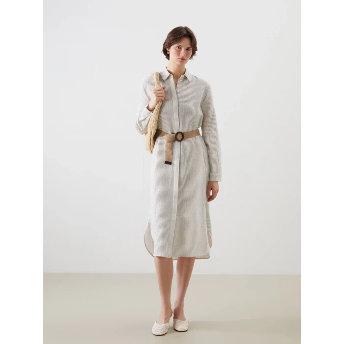 LCWAIKIKI Classic Indigo Çizgili Kadın Gömlek Elbise