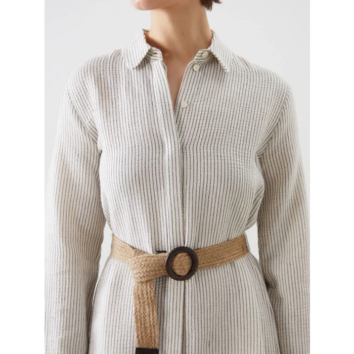 LCWAIKIKI Classic Indigo Çizgili Kadın Gömlek Elbise