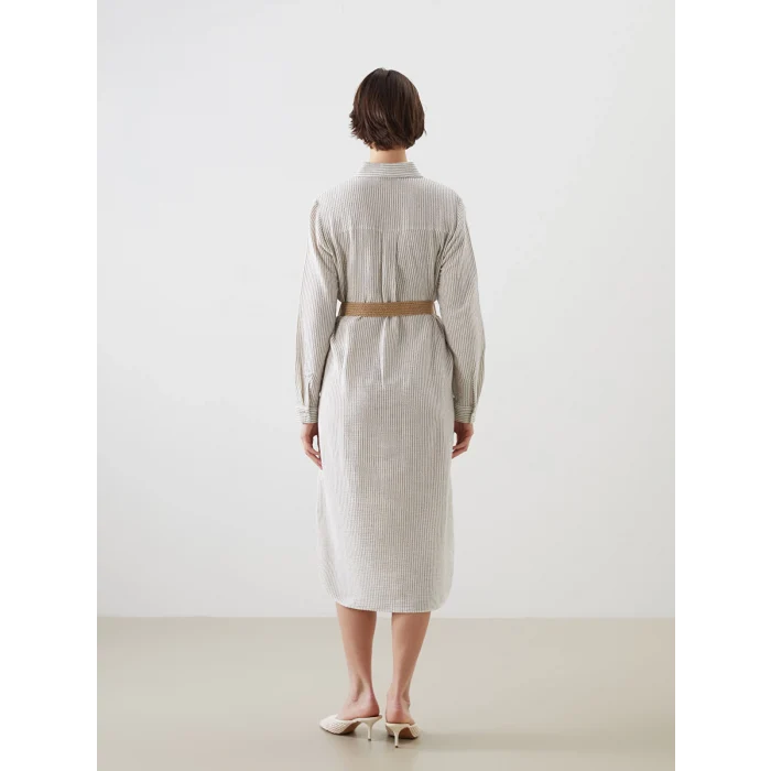 LCWAIKIKI Classic Indigo Çizgili Kadın Gömlek Elbise