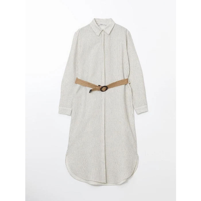 LCWAIKIKI Classic Indigo Çizgili Kadın Gömlek Elbise