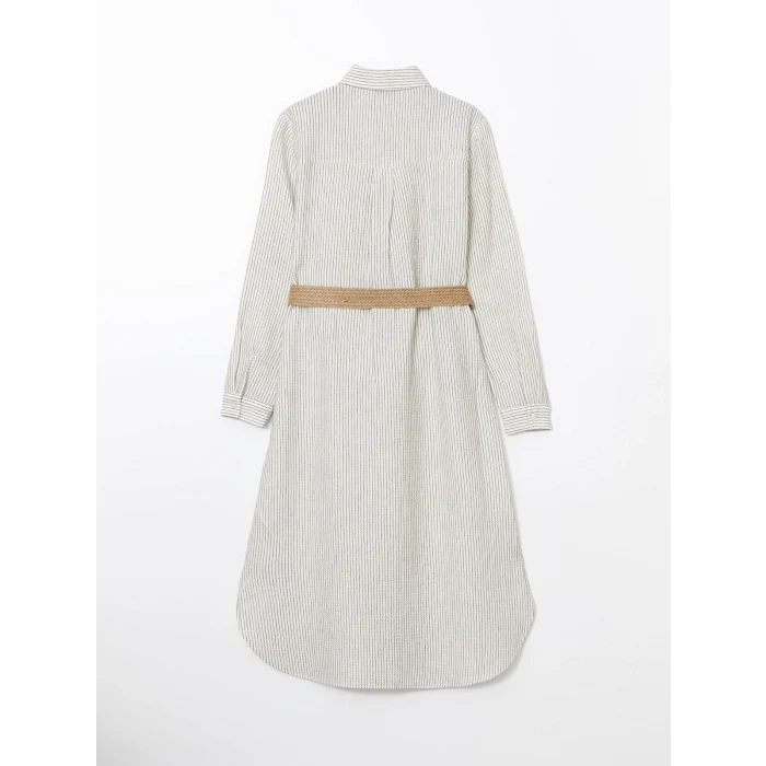 LCWAIKIKI Classic Indigo Çizgili Kadın Gömlek Elbise