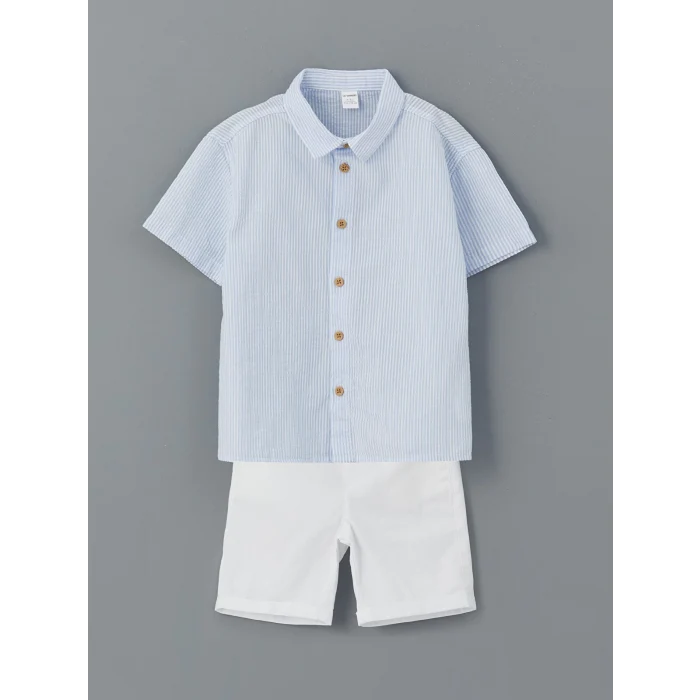 LCW Kids Mavi Çizgili Erkek Çocuk Gömlek ve Şort 2li