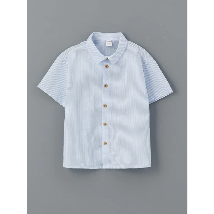 LCW Kids Mavi Çizgili Erkek Çocuk Gömlek ve Şort 2li