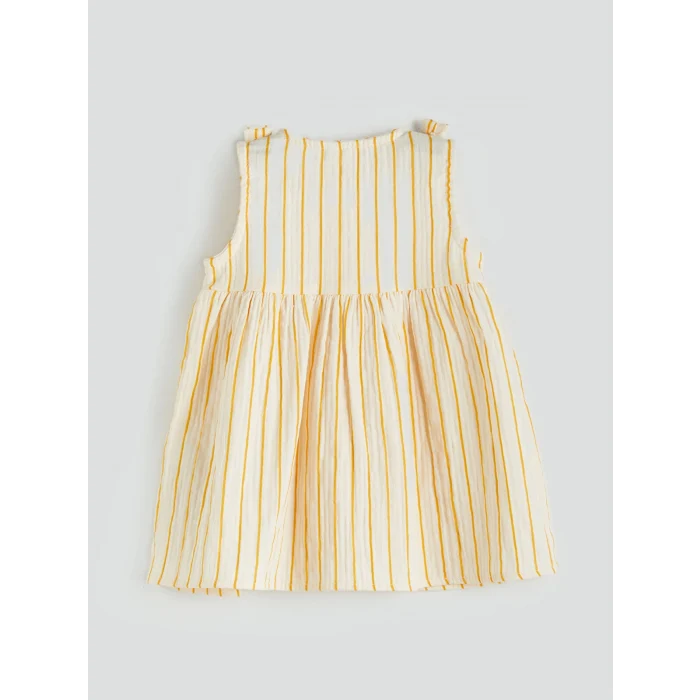 LCW baby Ekru Çizgili Kız Bebek Müslin Elbise