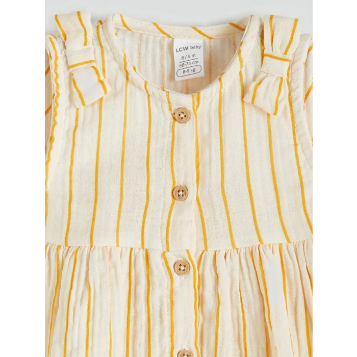 LCW baby Ekru Çizgili Kız Bebek Müslin Elbise