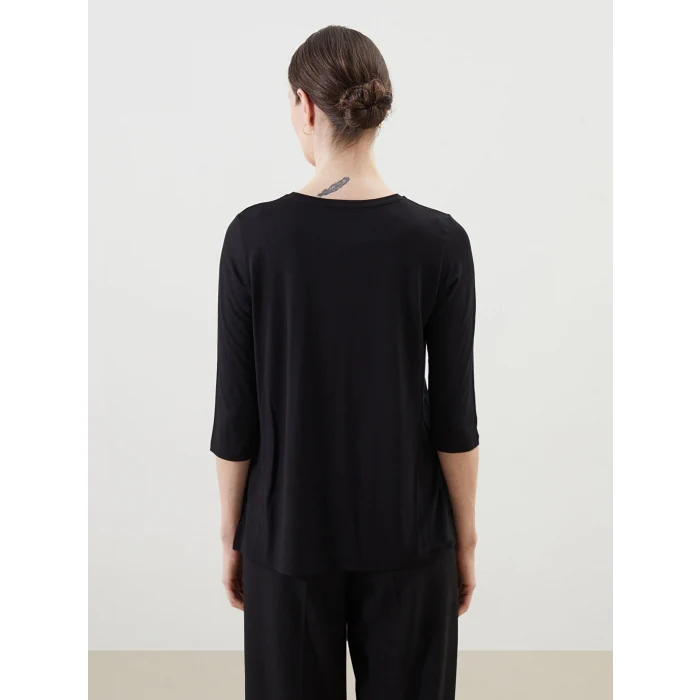 LCW Grace Siyah Bisiklet Yaka Desenli Kadın Bluz