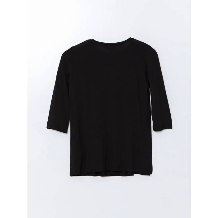 LCW Grace Siyah Bisiklet Yaka Desenli Kadın Bluz