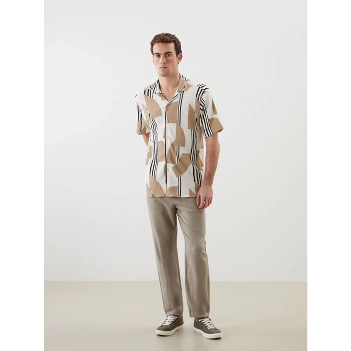 LCW Vision Bej Regular Fit Kısa Kollu Desenli Erkek Gömlek