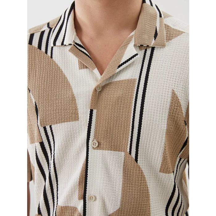 LCW Vision Bej Regular Fit Kısa Kollu Desenli Erkek Gömlek