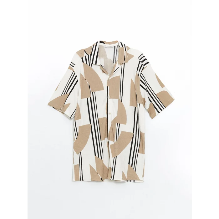 LCW Vision Bej Regular Fit Kısa Kollu Desenli Erkek Gömlek