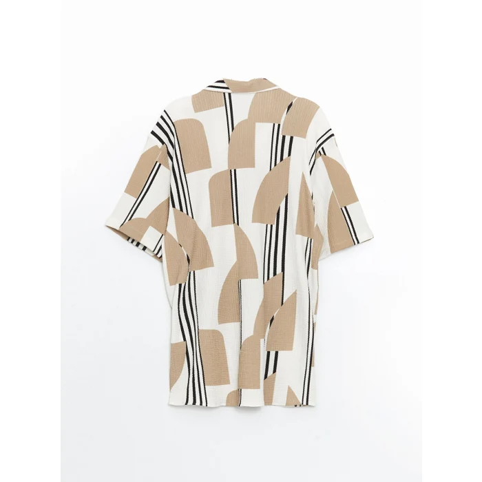 LCW Vision Bej Regular Fit Kısa Kollu Desenli Erkek Gömlek