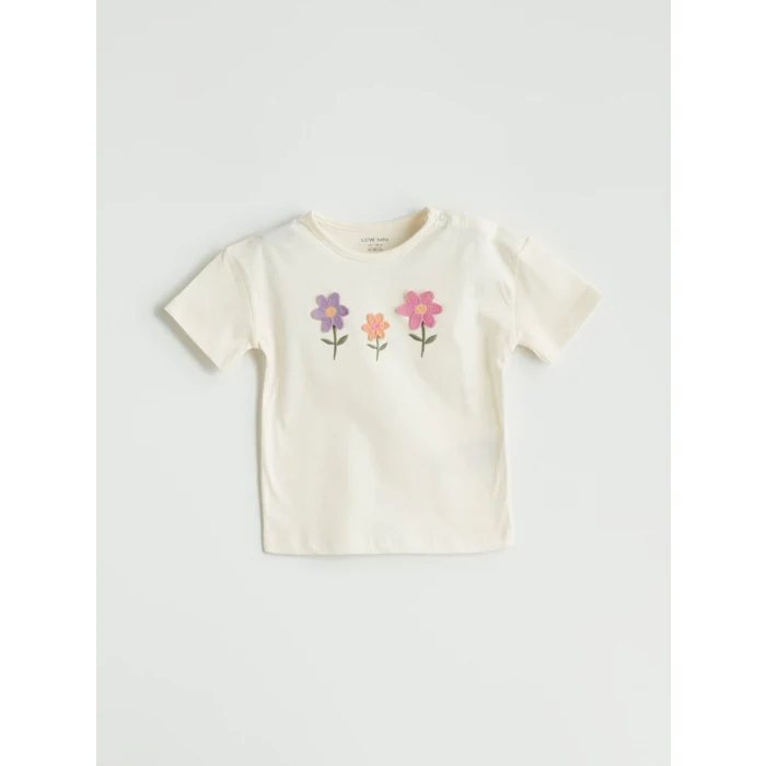 LCW baby Bej Bisiklet Yaka Çiçekli Kız Bebek Bluz ve Şort 2li