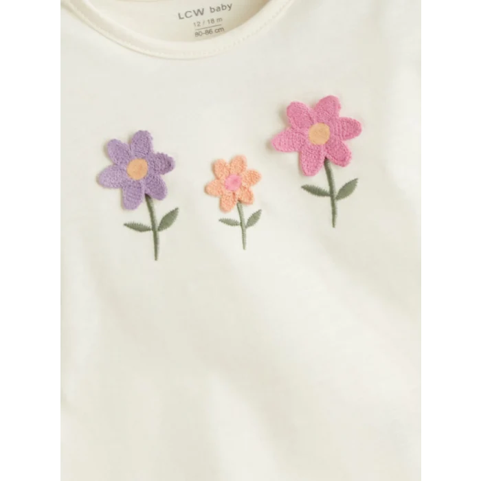 LCW baby Bej Bisiklet Yaka Çiçekli Kız Bebek Bluz ve Şort 2li