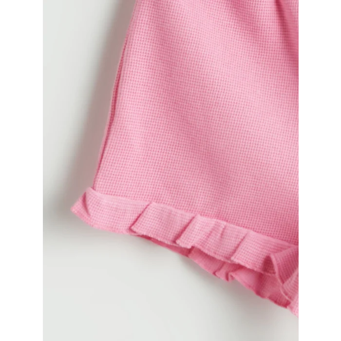 LCW baby Bej Bisiklet Yaka Çiçekli Kız Bebek Bluz ve Şort 2li