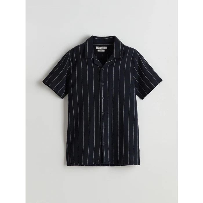 LCW Vision Lacivert Kısa Kollu Çizgili Erkek Çocuk Gömlek