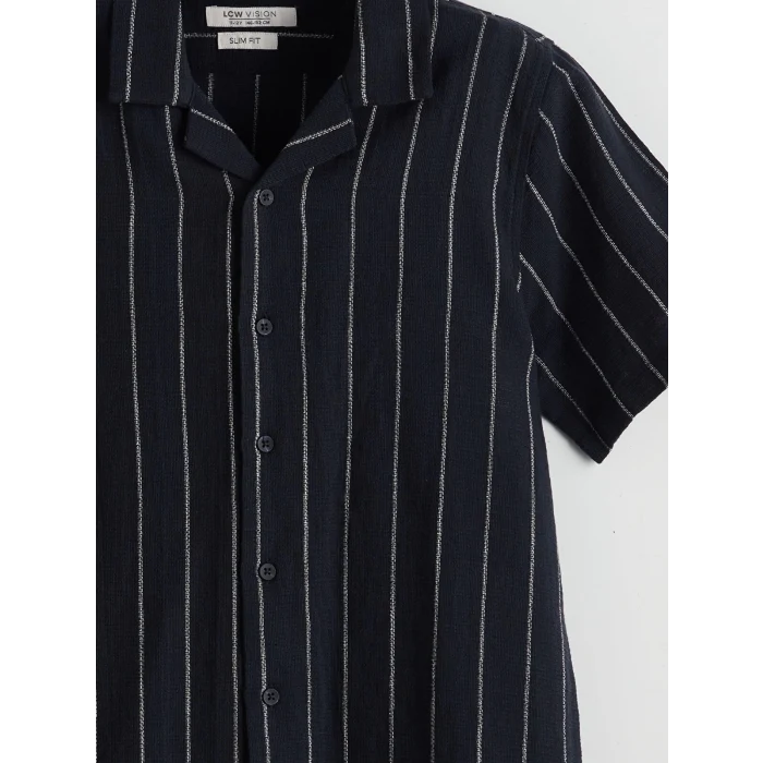 LCW Vision Lacivert Kısa Kollu Çizgili Erkek Çocuk Gömlek
