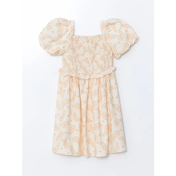 LCW Kids Bej Kare Yaka Kız Çocuk Elbise