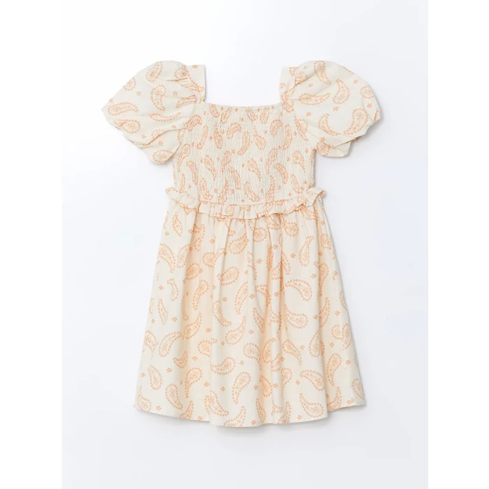 LCW Kids Bej Kare Yaka Kız Çocuk Elbise