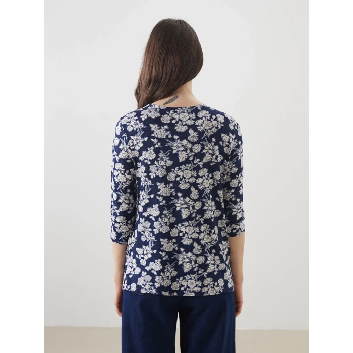 LCW Grace Lacivert Bisiklet Yaka Çiçekli Kadın Bluz