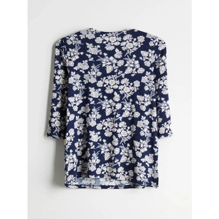 LCW Grace Lacivert Bisiklet Yaka Çiçekli Kadın Bluz