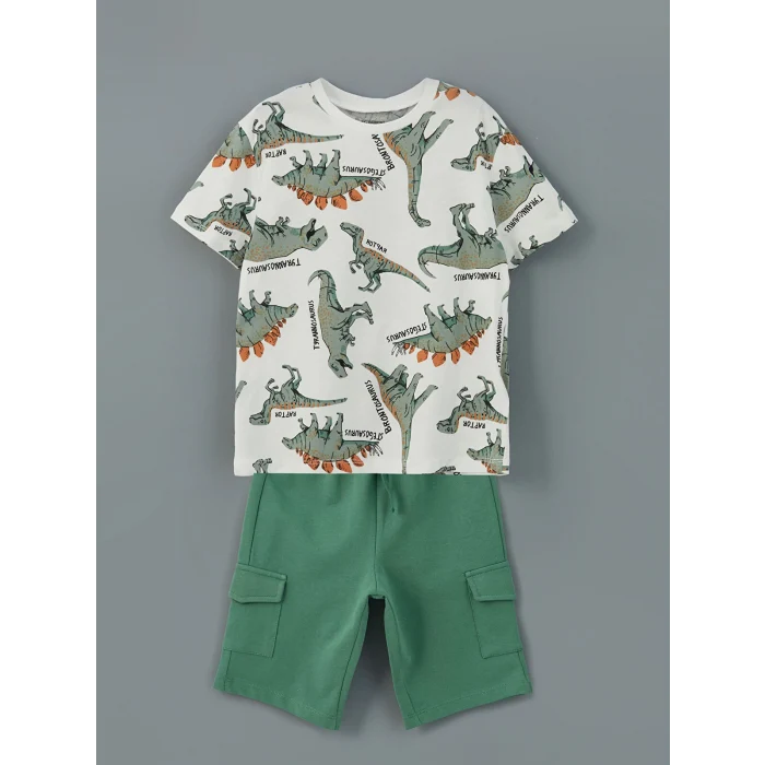 LCW Kids Ekru Bisiklet Yaka Erkek Çocuk Tişört ve Şort