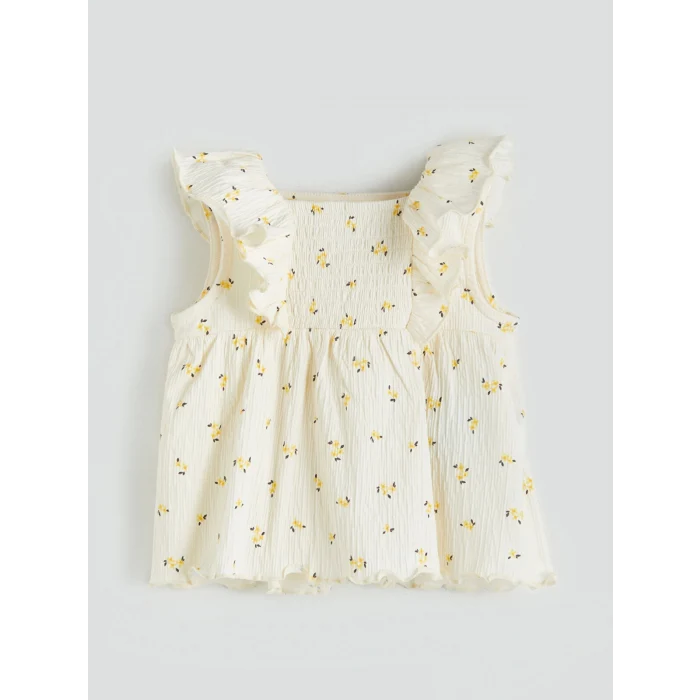 LCW baby Ekru Çiçekli Kız Bebek Bluz ve Tayt 2li