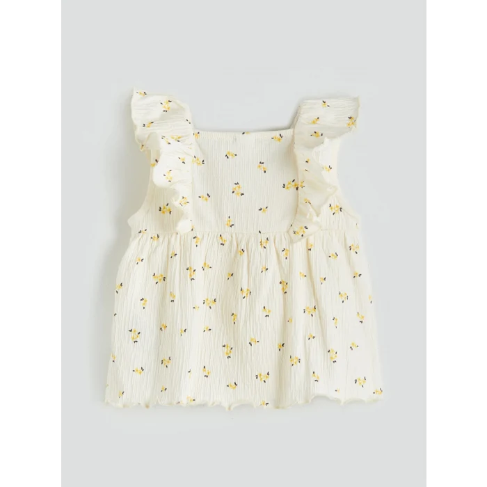 LCW baby Ekru Çiçekli Kız Bebek Bluz ve Tayt 2li