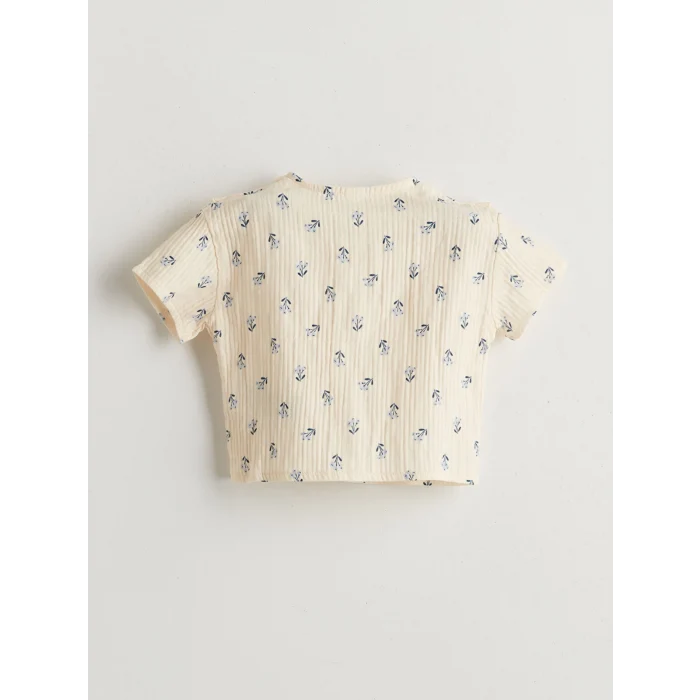 LCW baby Bej Fırfırlı Çiçekli Kız Bebek Bluz ve Pantolon 2li