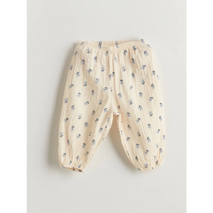 LCW baby Bej Fırfırlı Çiçekli Kız Bebek Bluz ve Pantolon 2li