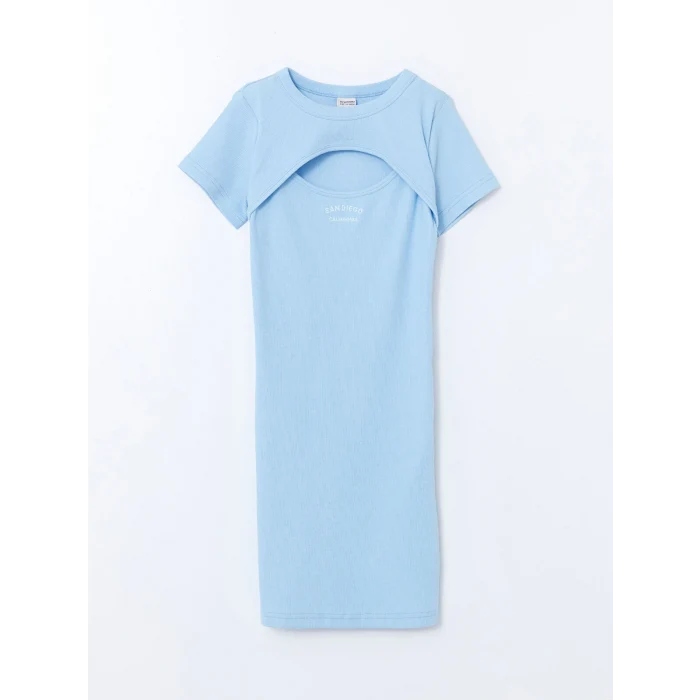 LCW Kids Mavi Bisiklet Yaka Kız Çocuk Elbise