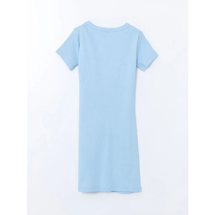 LCW Kids Mavi Bisiklet Yaka Kız Çocuk Elbise