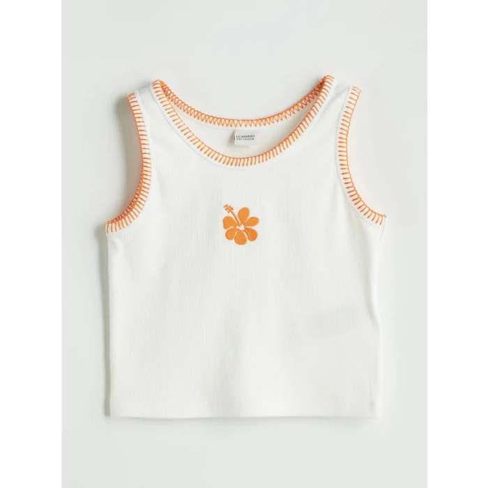 LCW Kids Ekru Bisiklet Yaka Çiçekli Kız Çocuk Atlet ve Şort Etek