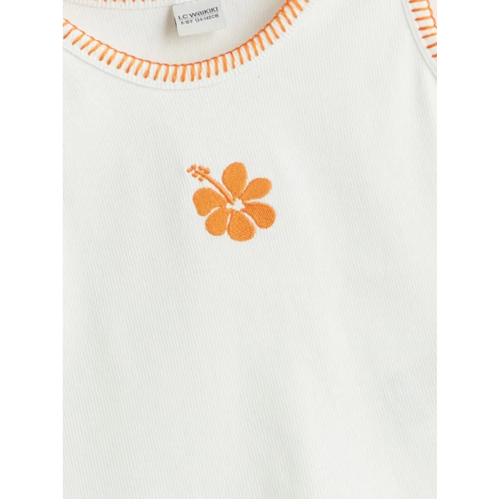 LCW Kids Ekru Bisiklet Yaka Çiçekli Kız Çocuk Atlet ve Şort Etek