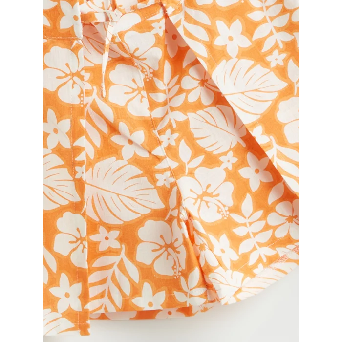 LCW Kids Ekru Bisiklet Yaka Çiçekli Kız Çocuk Atlet ve Şort Etek