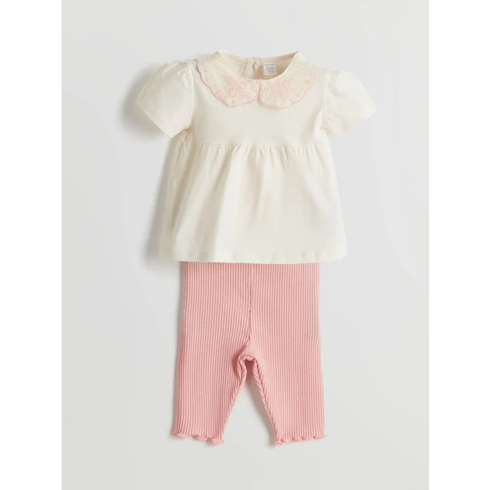 LCW baby Bej Pamuklu Kız Bebek Bluz ve Kapri Tayt 2li